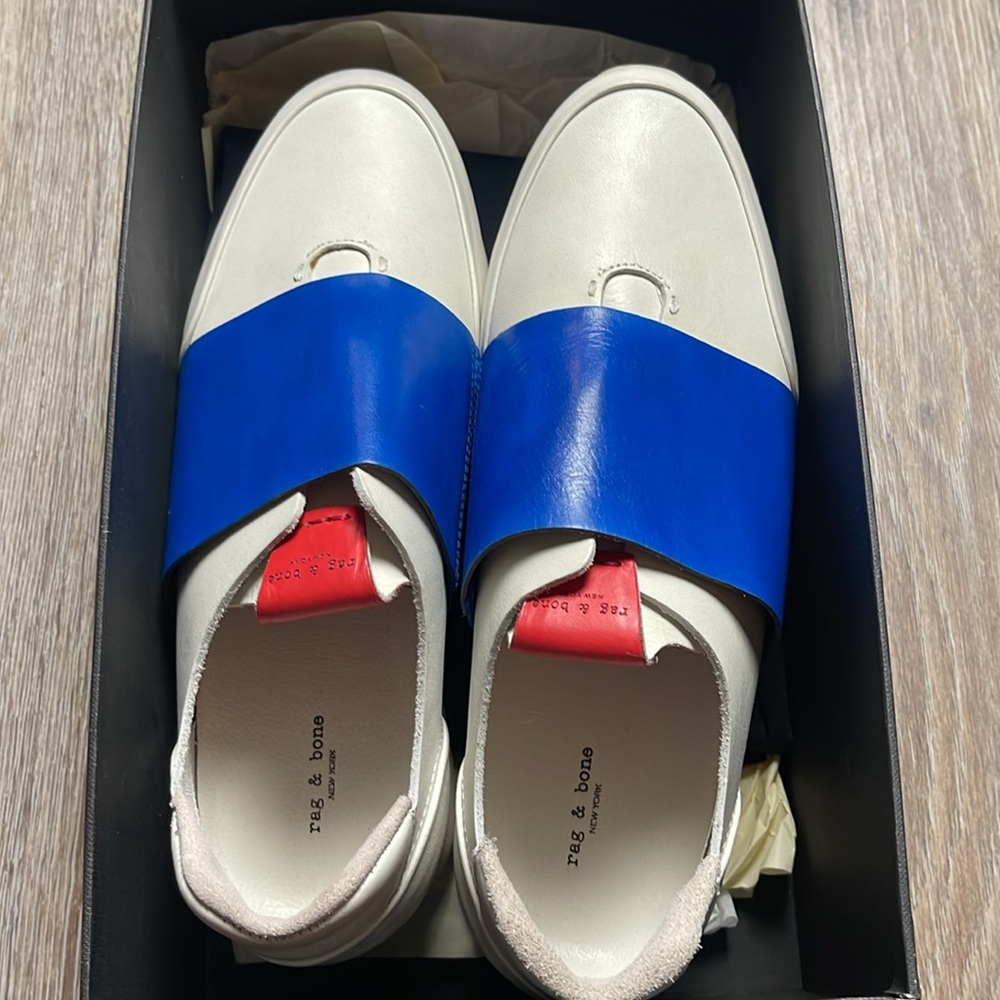 Rag & Bone Dylan Women’s Leather Elastic Runner in White & Blue Size 8.5 - Picture 5 of 14